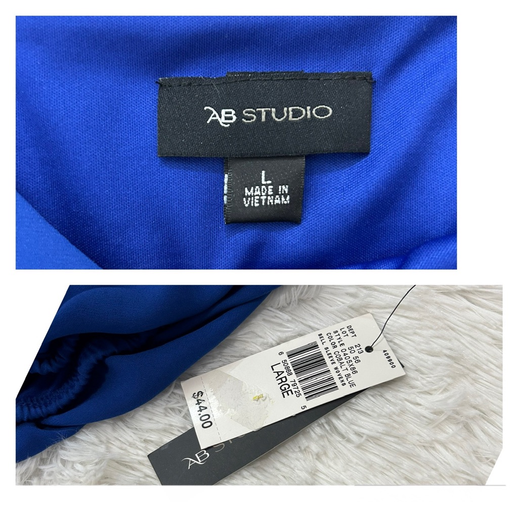 Ab Studio Women’s Scoop Neck Blouse Bell Sleeves Wovens Cobalt Blue Large New — image 3 of 8